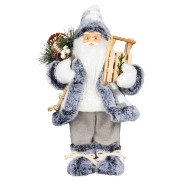   MagicHome Mikulás dekoráció szánkóval, fehér-szürke, 45 cm 8095500