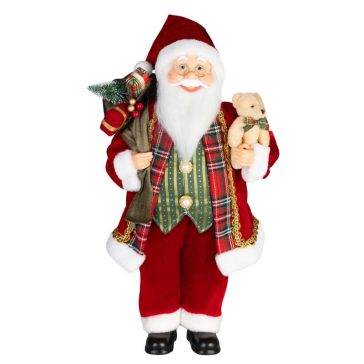   MagicHome Mikulás dekoráció ajándékkal és medvével, piros, 46 cm 8095511