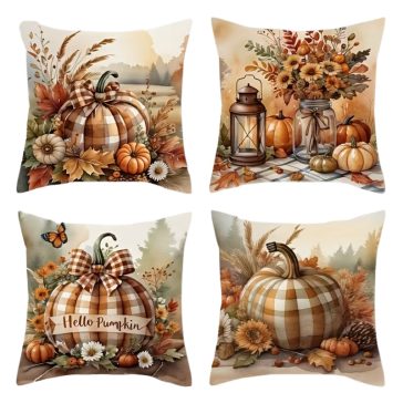   4 db-os őszi párnahuzat szett kockás tök mintával 50 x 50 cm 91MW75Q541