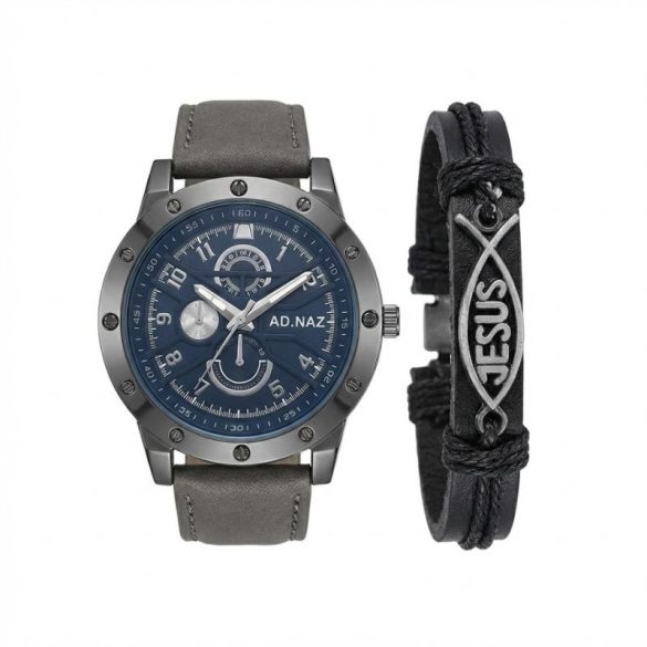 AD.NAZ "Hit és Erő" Férfi Karóra és Karkötő Ajándékszett – Kék/Szürke AD1KS