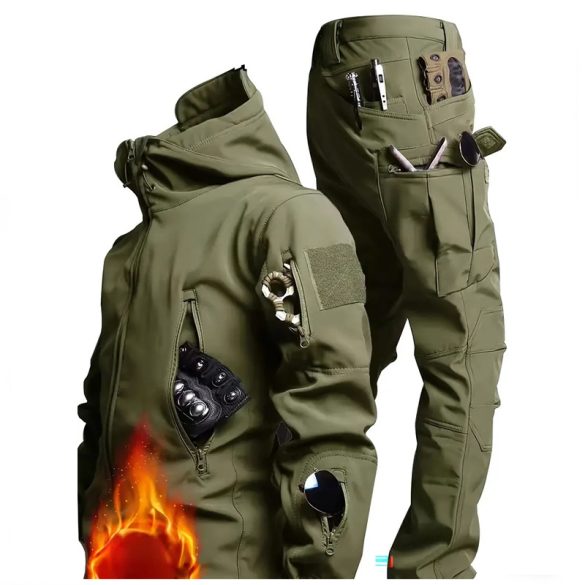 Softshell taktikai polárbéléses kabát és nadrág szett zöld XL méret AU4713866-zxl