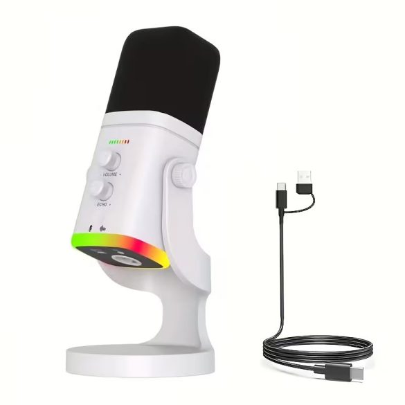 XLR/USB dinamikus RGB stúdió mikrofon fehér AX5261761-F