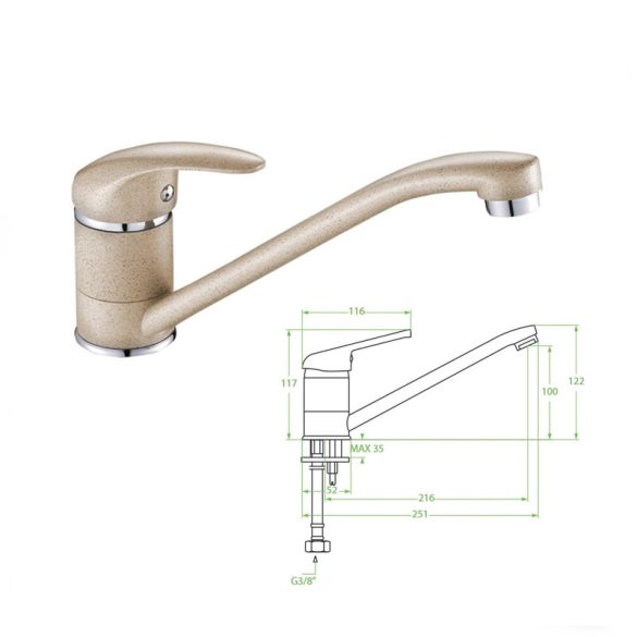 INGA álló mosogató csaptelep, bézs BGG_460D