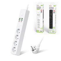   Hálózati elosztó , 4 aljzat 4xUSB 5V/4.2A, 2xType-C 4A 2 méter, 3000W túlterhelés elleni védelem BKL-03EU