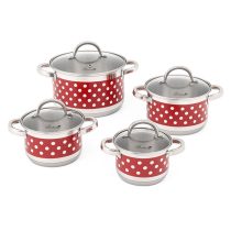   Bachmayer 8 részes rozsdamentes acél edénykészlet, piros-fehér pöttyös BM-4003