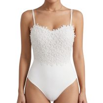   Női csipkés body virágmintás hímzéssel, fehér, "M" méret BR9277863-2