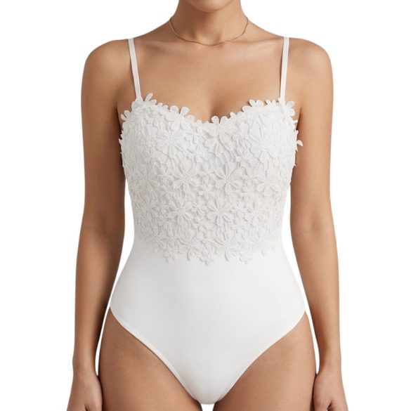 Női csipkés body virágmintás hímzéssel, fehér, "L" méret BR9277863-3
