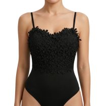   Női csipkés body virágmintás hímzéssel, fekete, "M" méret BR9277863-6