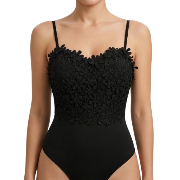 Női csipkés body virágmintás hímzéssel, fekete, "L" méret BR9277863-7
