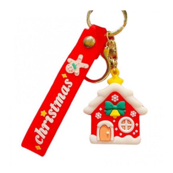 Karácsonyi kulcstartó karabinerrel – Mézeskalács házikó motívum BRL344