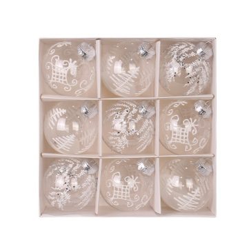   9 részes fehér karácsonyfadísz gömb szett – 8 cm BSN42