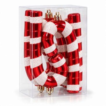   4 részes XL karácsonyfadísz szett – piros-fehér gömbök 7x14 cm BSN73