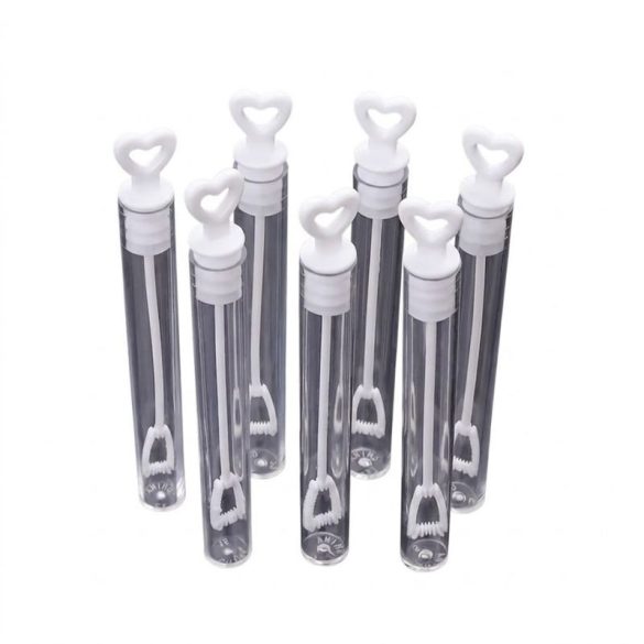 20 darabos szív alakú mini esküvői buborékfújó készlet – Hófehér BW3009219