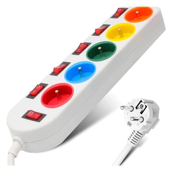 5-aljzatos színes elosztó kapcsolóval 3680W COLORPLUG_ZE