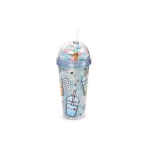   Csillámos Bubble Tea Pohár Kupakkal és Szívószállal CUP83