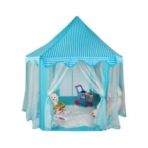   Gyermeksátor, hatszög alakú, összecsukható, 135x140 cm, fehér-kék, DGKT1802BLUE