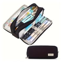   Divatos Többrétegű Dupla rekeszes Tolltartó, Fekete DK1514948-F