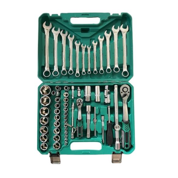 Dugókulcs és villáskulcs készlet racsnis hajtókarral – 61 részes szerszámkészlet DKK-RH61