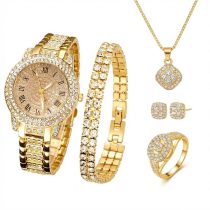   6 részes Luxus Női Karóra és Ékszerszett (Arany színű) DW4194645-A