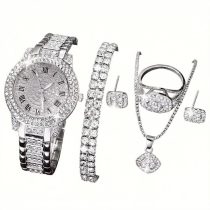   6 részes Luxus Női Karóra és Ékszerszett (Ezüst színű) DW4194645-S