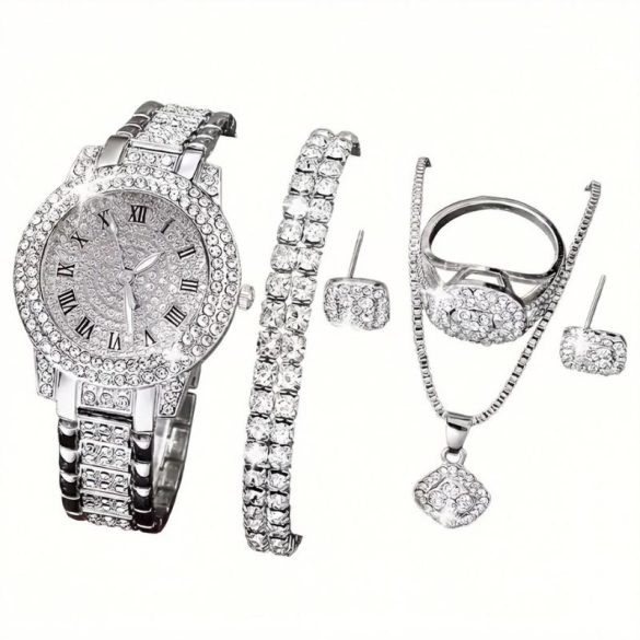 6 részes Luxus Női Karóra és Ékszerszett (Ezüst színű) DW4194645-S