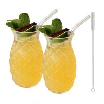   Ananászmintás trópusi pohár szett – 2 db, 480 ml, szívószállal és tisztítókefével EQ2732526 