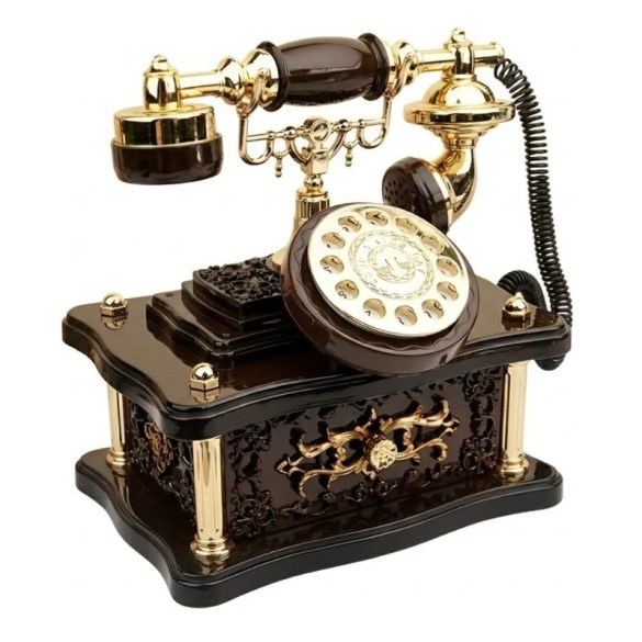 Vintage forgótelefon zenedoboz 8 dallammal arany fekete kivitelben FM5890649-2