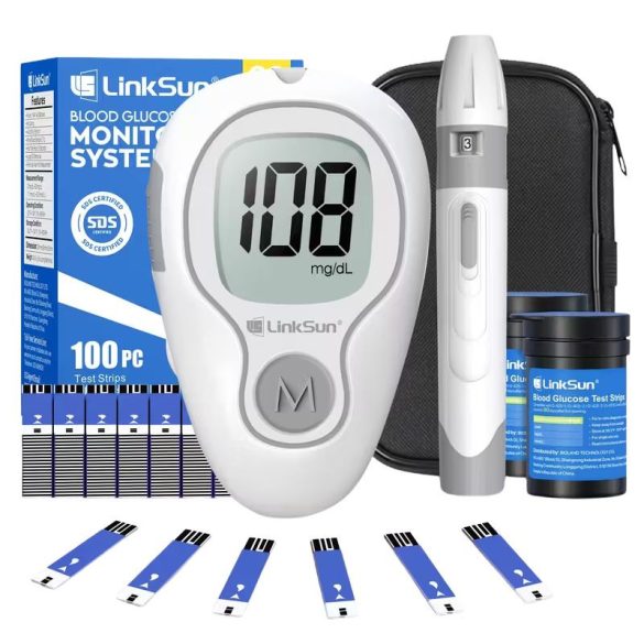 Linksun Kódolás Nélküli Vércukormérő Készlet – 100 db Tesztcsíkkal FY698435