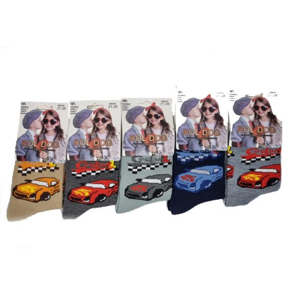 Fiús gyerekzokni autós 10 pár 5 féle szín Méret 26-31