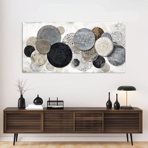 Modern absztrakt geometrikus vászon falikép kör motívumokkal 70x140cm GH13024204-2