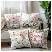   4 darabos tavaszi–nyári párnahuzat szett – rózsaszín virágos, "Sweet Home" GJ911337