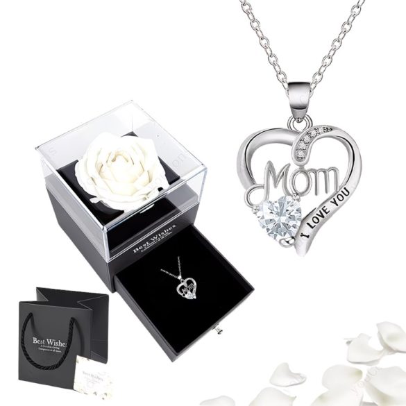 Szív alakú medálos nyaklánc fehér rózsás ajándékdobozban GK5467641