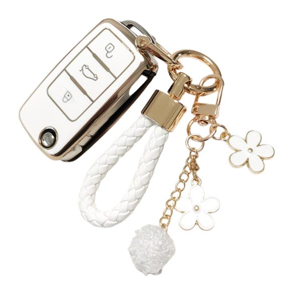 Autókulcs védőtok készlet kulcstartóval VW és Skoda kompatibilis - Fehér GL1147053-2