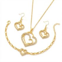   4 részes Elegáns Női Ékszerszett – Üreges Dupla Szív Motívummal HD12016582