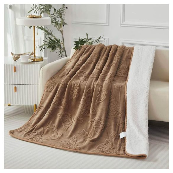 Violet 2 rétegű pillangó mintás ágytakaró/pléd 230x200 cm - Barna HD230200-2