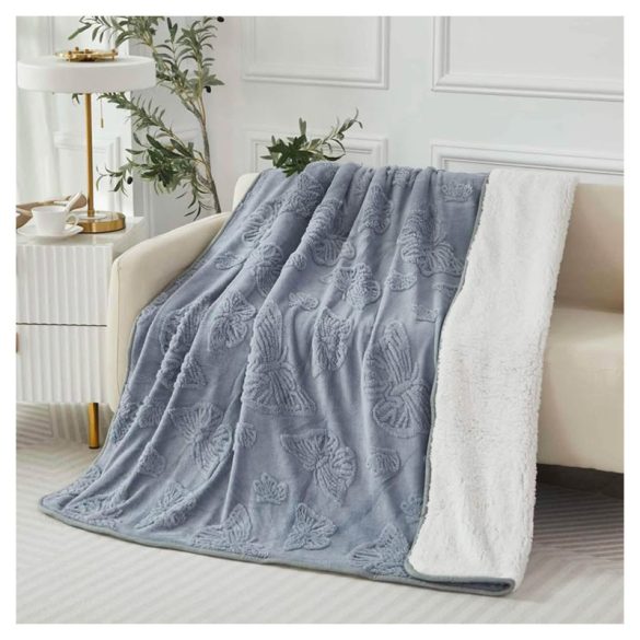 Violet 2 rétegű pillangó mintás ágytakaró/pléd 230x200 cm - Szürke HD230200