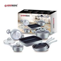   Herzberg - 10 részes márvány bevonatú edénykészlet - ezüst HG-9016SL