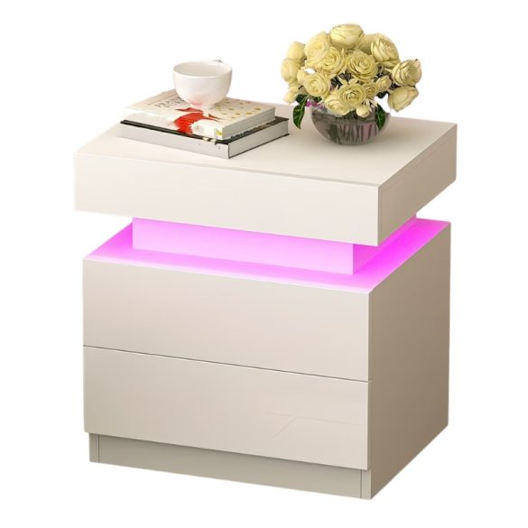 Modern fehér éjjeliszekrény RGB LED világítással HN10527235