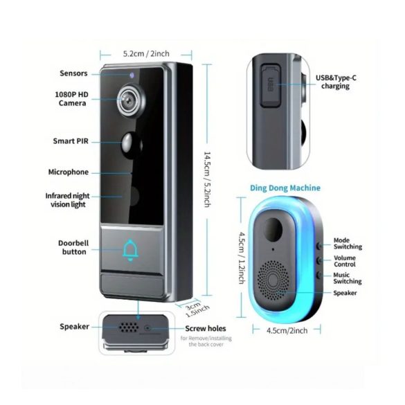 Okos videós kaputelefon 1080P HD kamera, WiFi, mozgásérzékelő HN5234252
