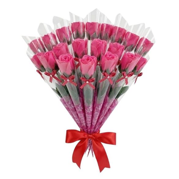 20 db Szálanként Csomagolt Illatos Szappanrózsa Díszdobozban - Sötét Rózsaszín JA3008169-RV