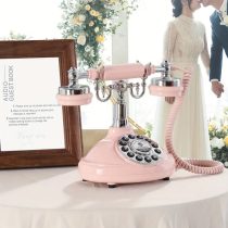   Retro stílusú Audio Guest Book Üzenetrögzítős vendégkönyv esküvőkre rózsaszín JB126810-P