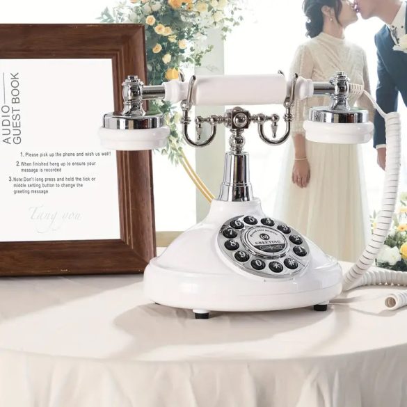 Retro stílusú Audio Guest Book Üzenetrögzítős vendégkönyv esküvőkre fehér JB126810-W