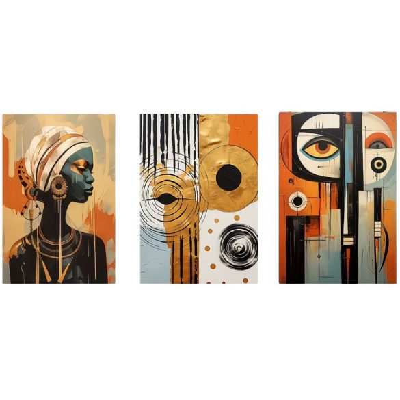 3 darabos modern absztrakt afrikai stílusú vászon falikép szett 40x60cm JD489621