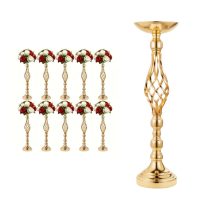   10 db arany színű dekoratív fém gyertyatartó – 53 cm JK1215466