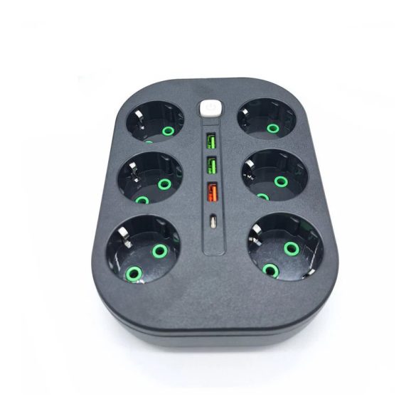 2 méteres hosszabbító 6 aljzattal 3 db USB-vel és 1 db USB-C-vel KE23-224