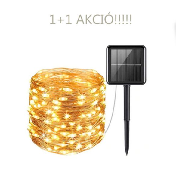 Solar kültéri lámpafüzér Meleg fehér 100 ledes 9 méter KE23-566 1+1 AKCIÓ!
