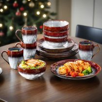 6 darabos porcelán étkészlet piros-fehér KH2338330