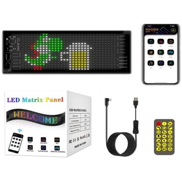 RGB LED Mátrix kijelző panel – Bluetooth vezérléssel, távirányítóval, 3000 LED KL25-151