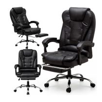 BOSS forgószék lábtartóval - fekete eco BŐR KO22CZ