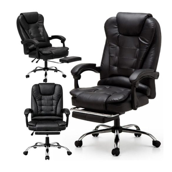 BOSS forgószék lábtartóval - fekete eco BŐR KO22CZ